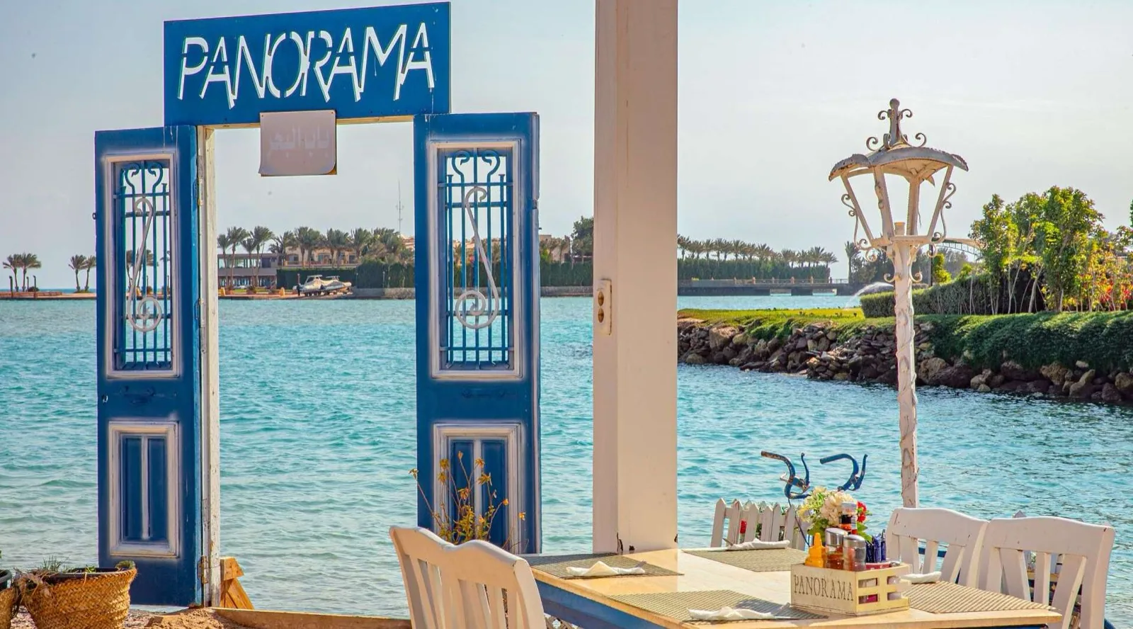 Beach restaurant gate on the lagoon