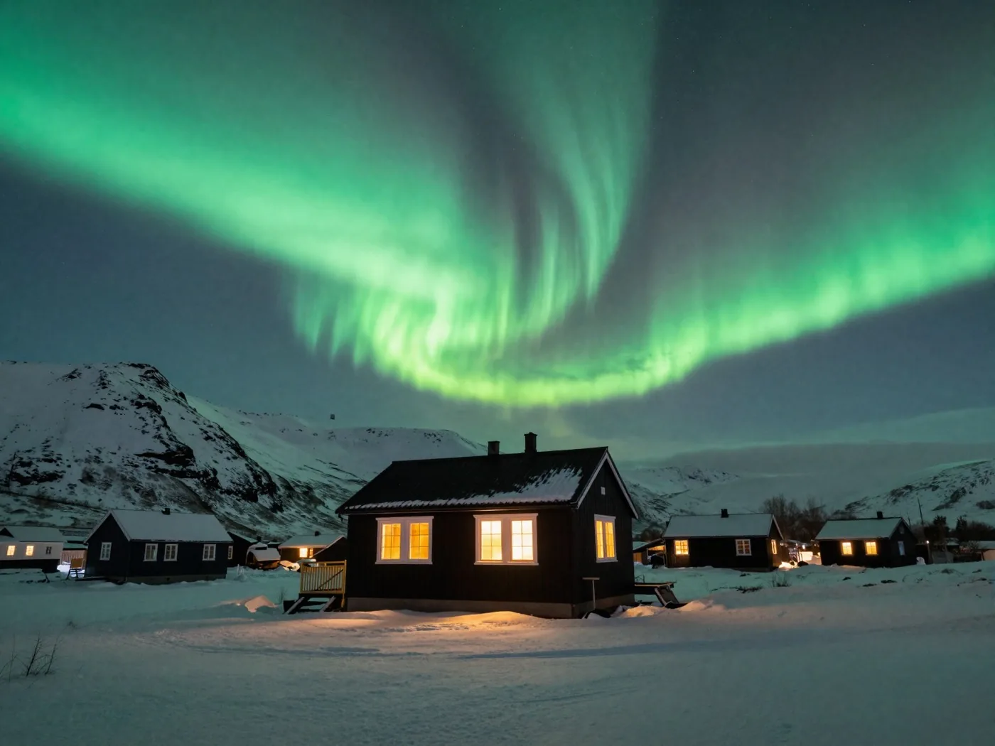 Northern lights over a farm guesthouse