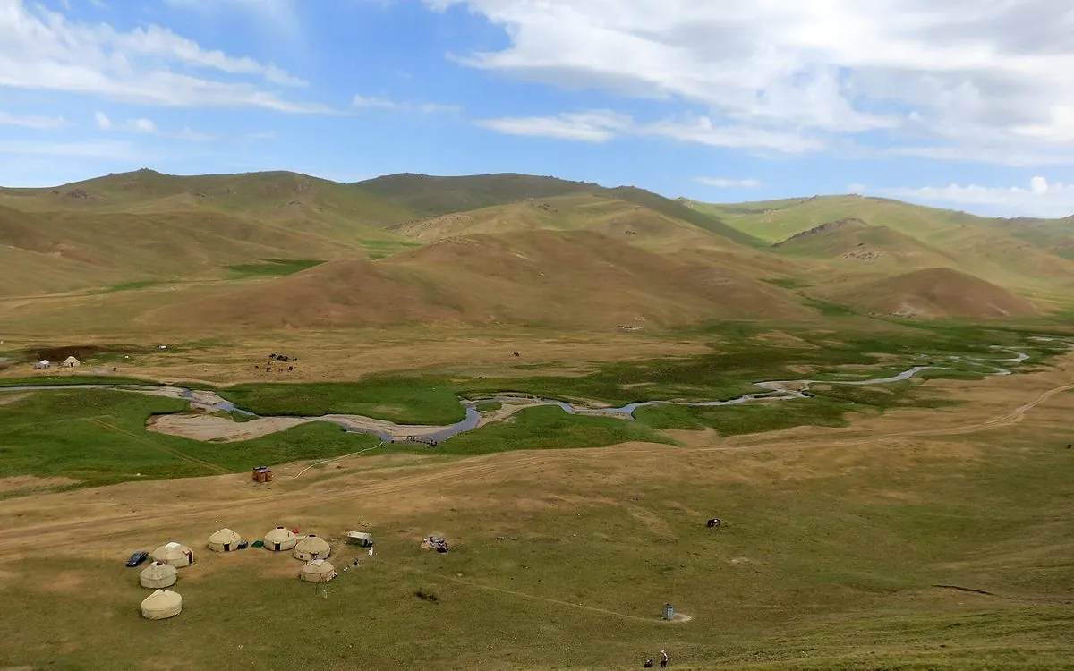 A yurt camp on the shore of Son-Kol